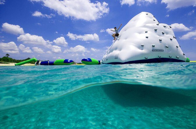 Aquatic Park at Mr. Sanchos Beach Club - Inside the aquatic park: slides, trampolines, and the “icebergs” challenge
