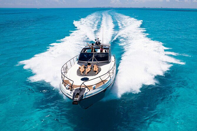 Cancun: 4-Hour All Inclusive Luxury Yacht – 50' Cranchi - Snorkeling gear, reef time, and the water toys included