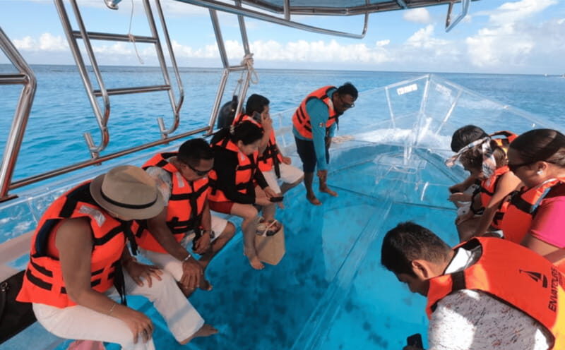 Explore the sea of cozumel in a transprent boat with drinks and snorkel. - Who should book this transparent boat and Lego reef stop