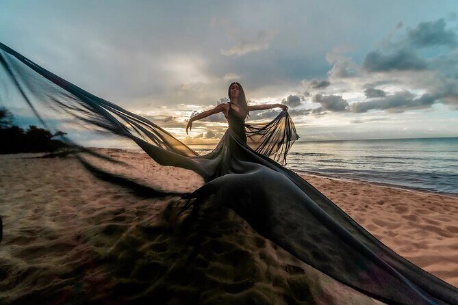 Luxurious Flying Dress Photoshoot in Riviera Maya - The photoshoot on Playa: wide beach scenes to close-up drama